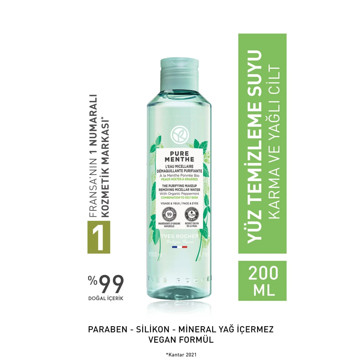 Karma Ve Yağlı Ciltler Için Pure Menthe Prebiyotik Miseler Su-200 ml